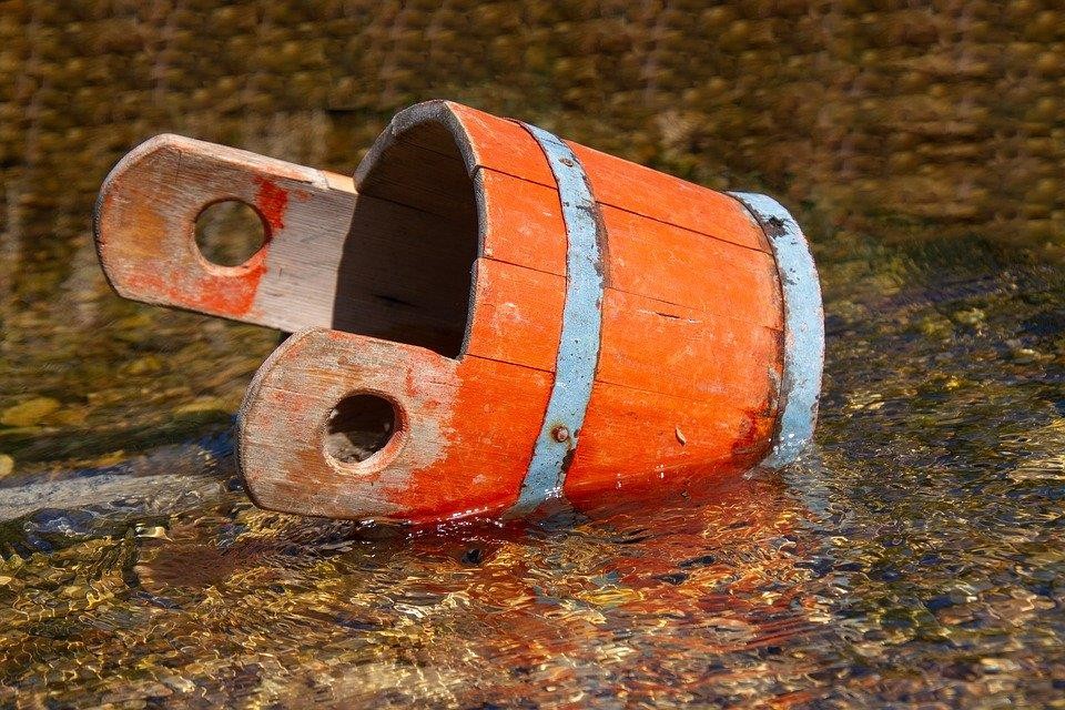 Wooden Bucket, Water, Wood, Bucket, Orange, Colorful